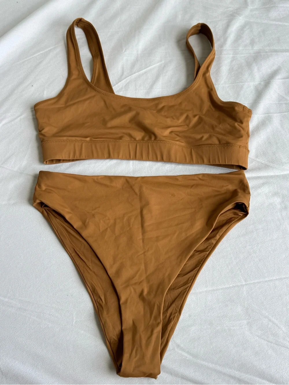 SKIMS Signature Swim Tank Bikini Set Top & Botton Almond Women XL high waist hip